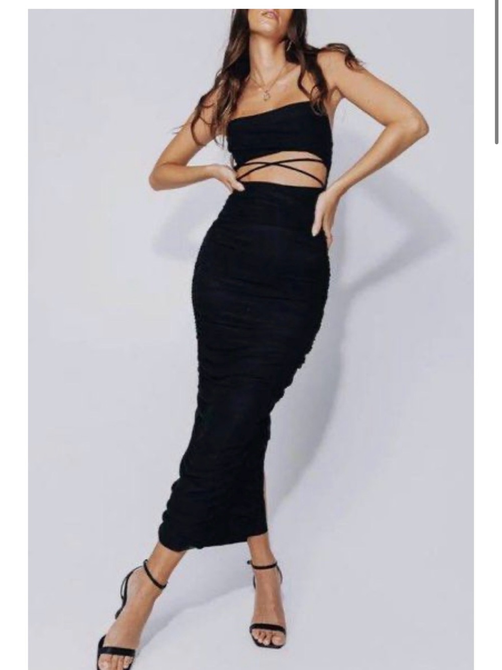 Princess Polly Strapless Black Ruched Cutout Midi Dress